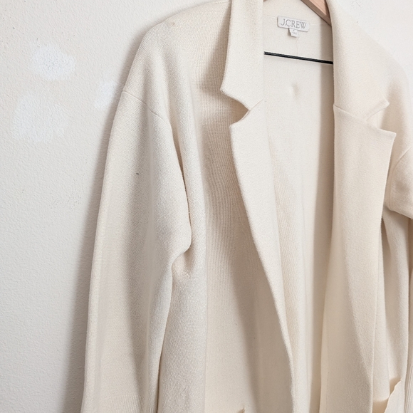 J Crew Merino Wool Blend Off White Duster Open Knit Cardigan Size Medium - Picture 2 of 9